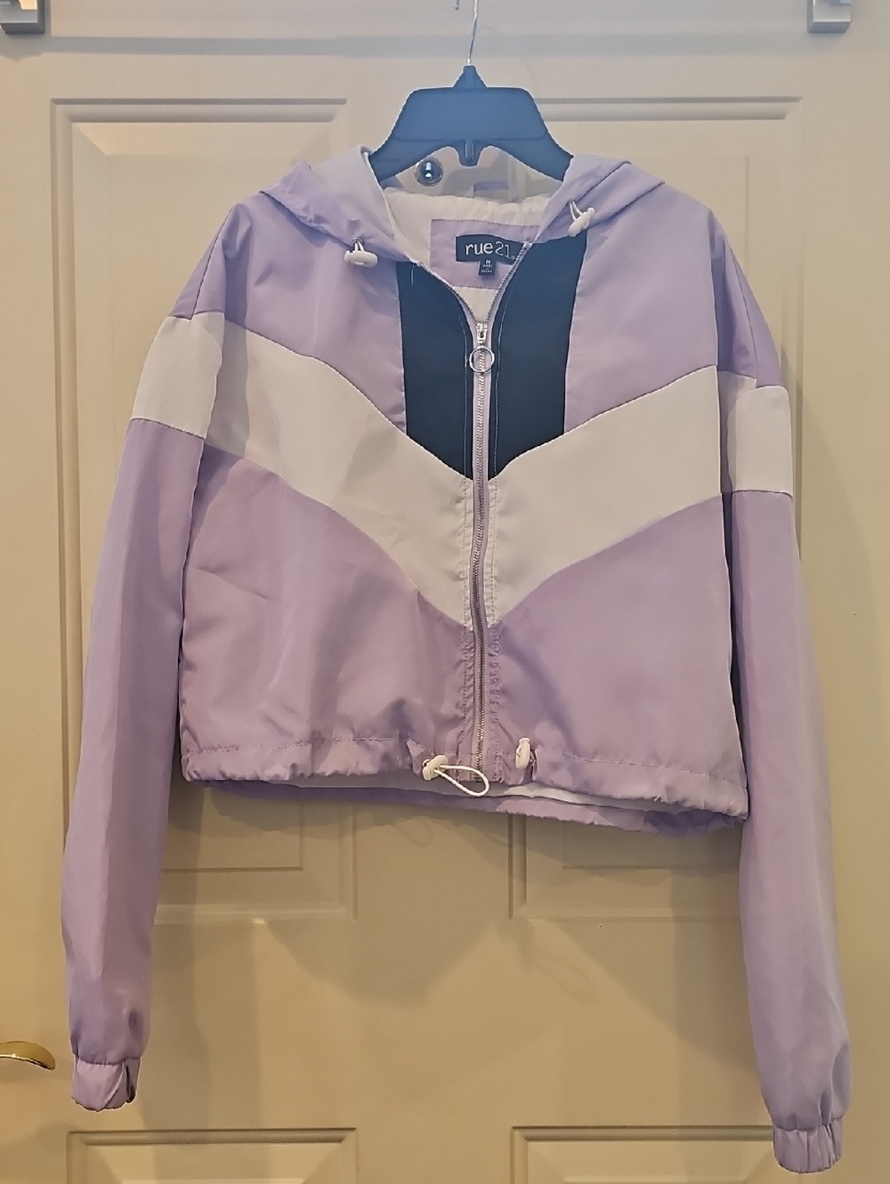 rue21 Lavender and White Colorblock Hooded Jacket with Black Accent